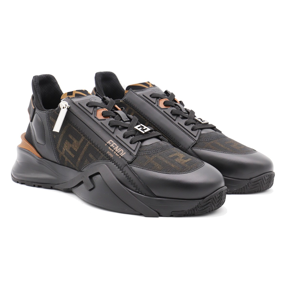 FENDI black leather flow sneakers - Copva
