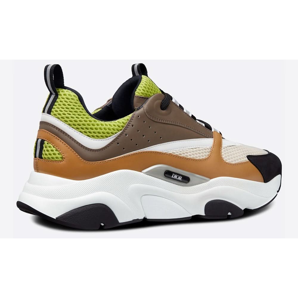 Dior B22 Green and White Technical Mesh with Ebony and Camel Smooth Calfskin - Copva