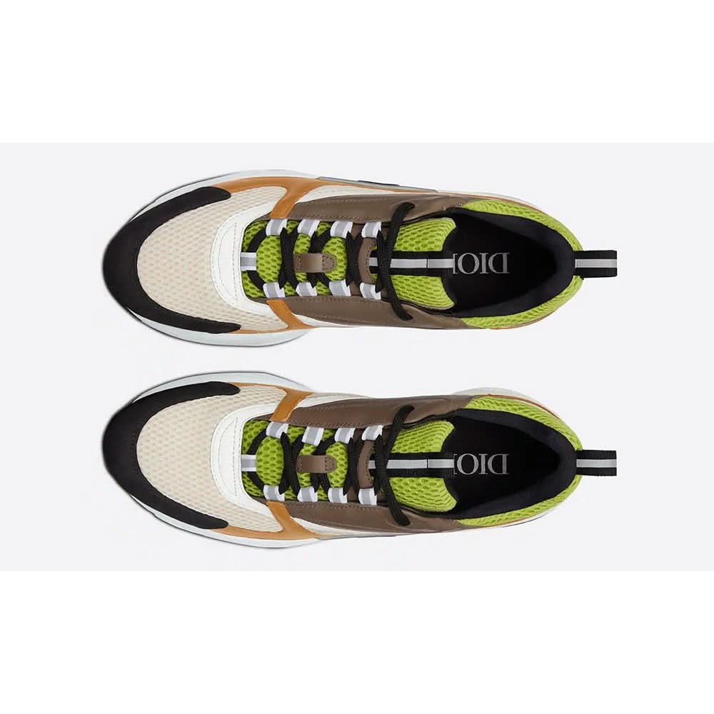 Dior B22 Green and White Technical Mesh with Ebony and Camel Smooth Calfskin - Copva