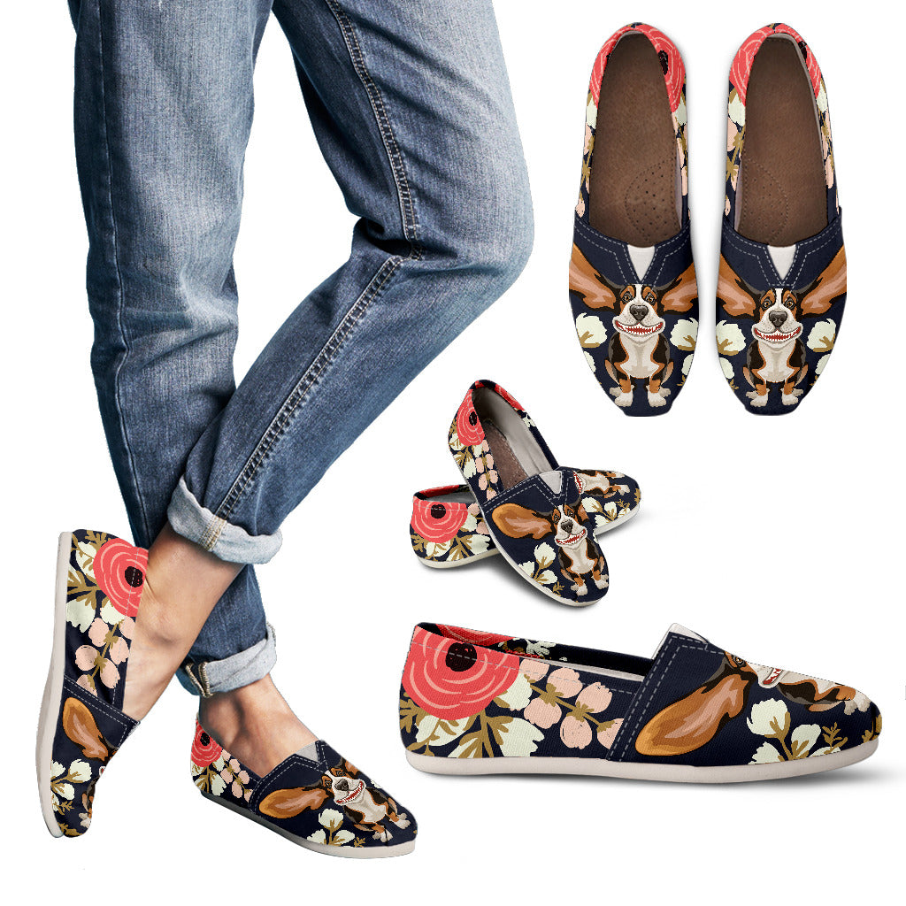 Floral Basset Hound Casual Shoes