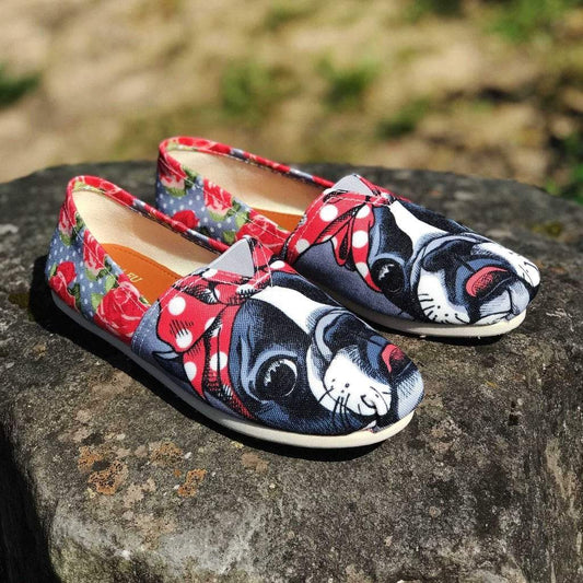 Floral Boston Terrier Casual Shoes