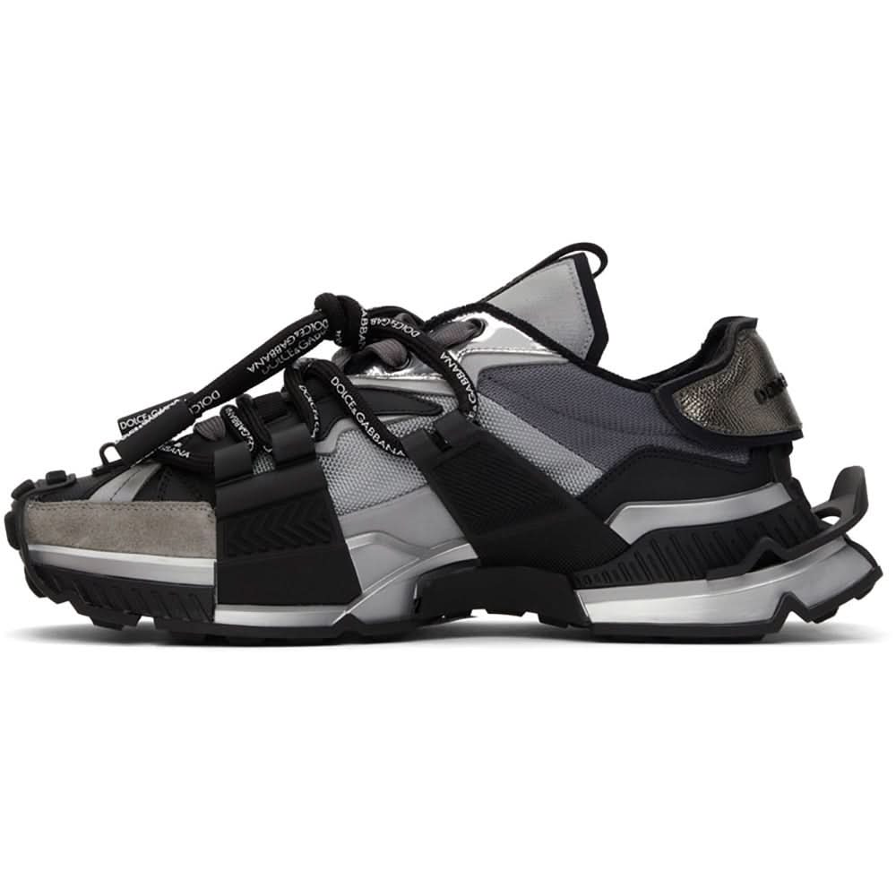 DOLCE & GABBANA Black & Silver Mixed-Materials Space Sneakers - Copva