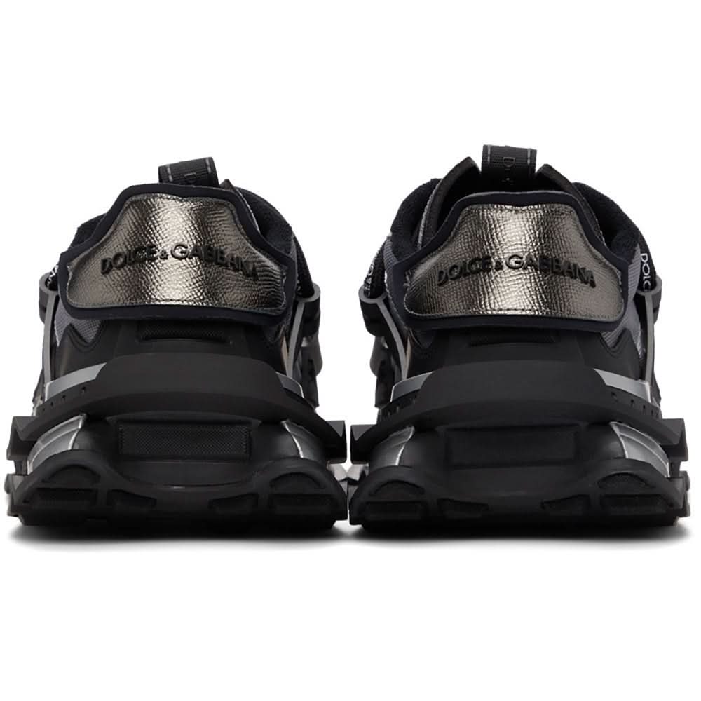 DOLCE & GABBANA Black & Silver Mixed-Materials Space Sneakers - Copva
