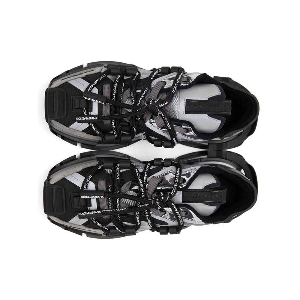DOLCE & GABBANA Black & Silver Mixed-Materials Space Sneakers - Copva