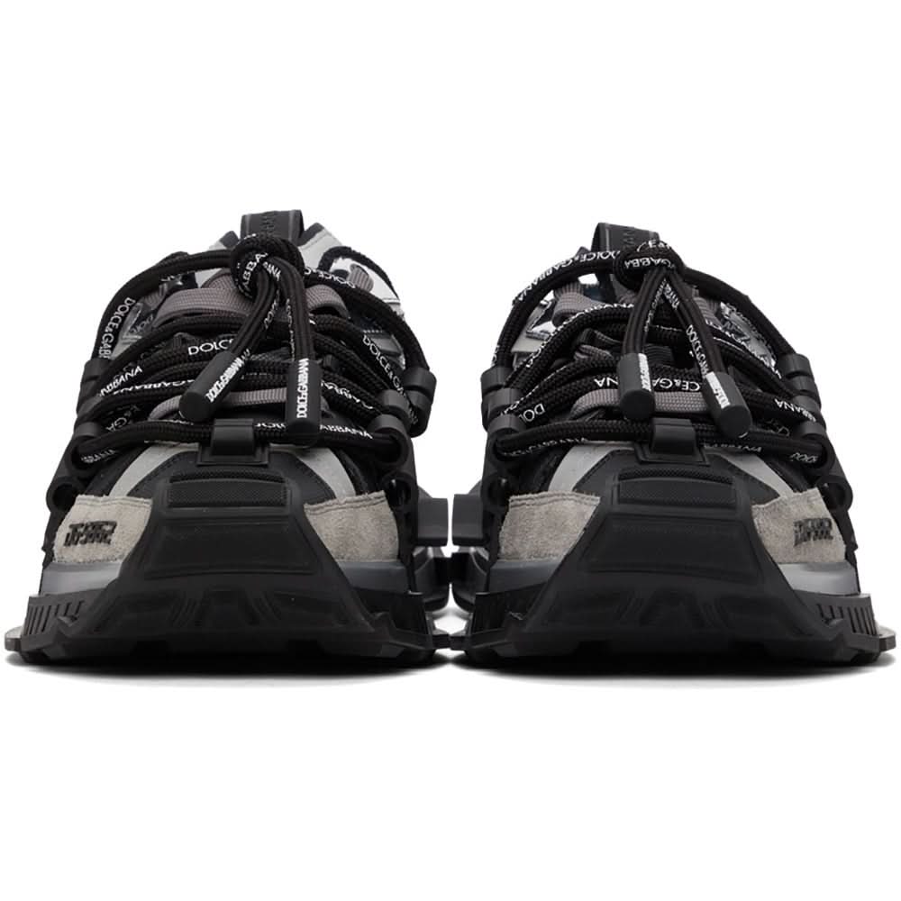 DOLCE & GABBANA Black & Silver Mixed-Materials Space Sneakers - Copva