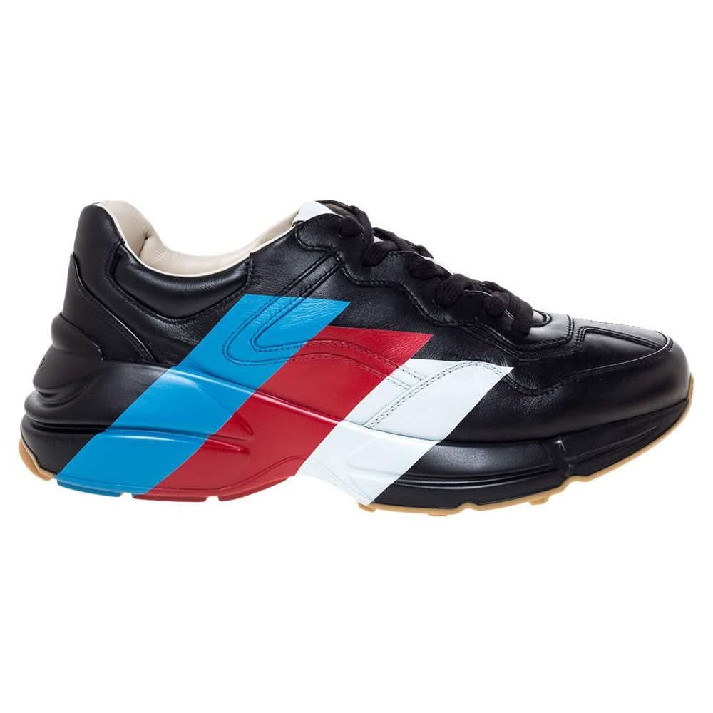 Gucci Black Leather Web Rhyton Low Top Sneakers - Copva