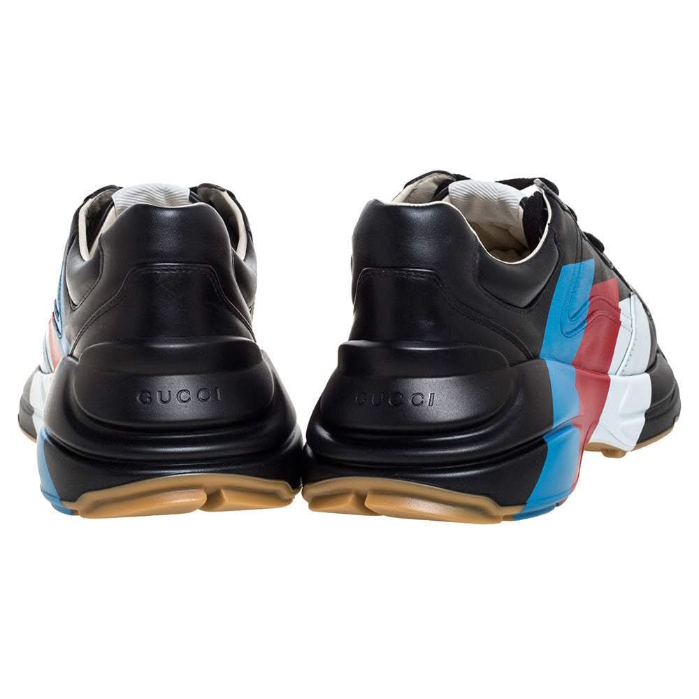 Gucci Black Leather Web Rhyton Low Top Sneakers - Copva